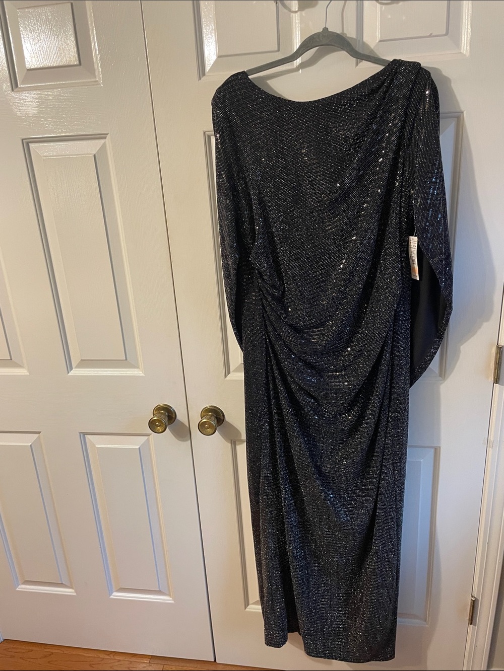 R & M Richards Black Glitter Draped Maxi Dress